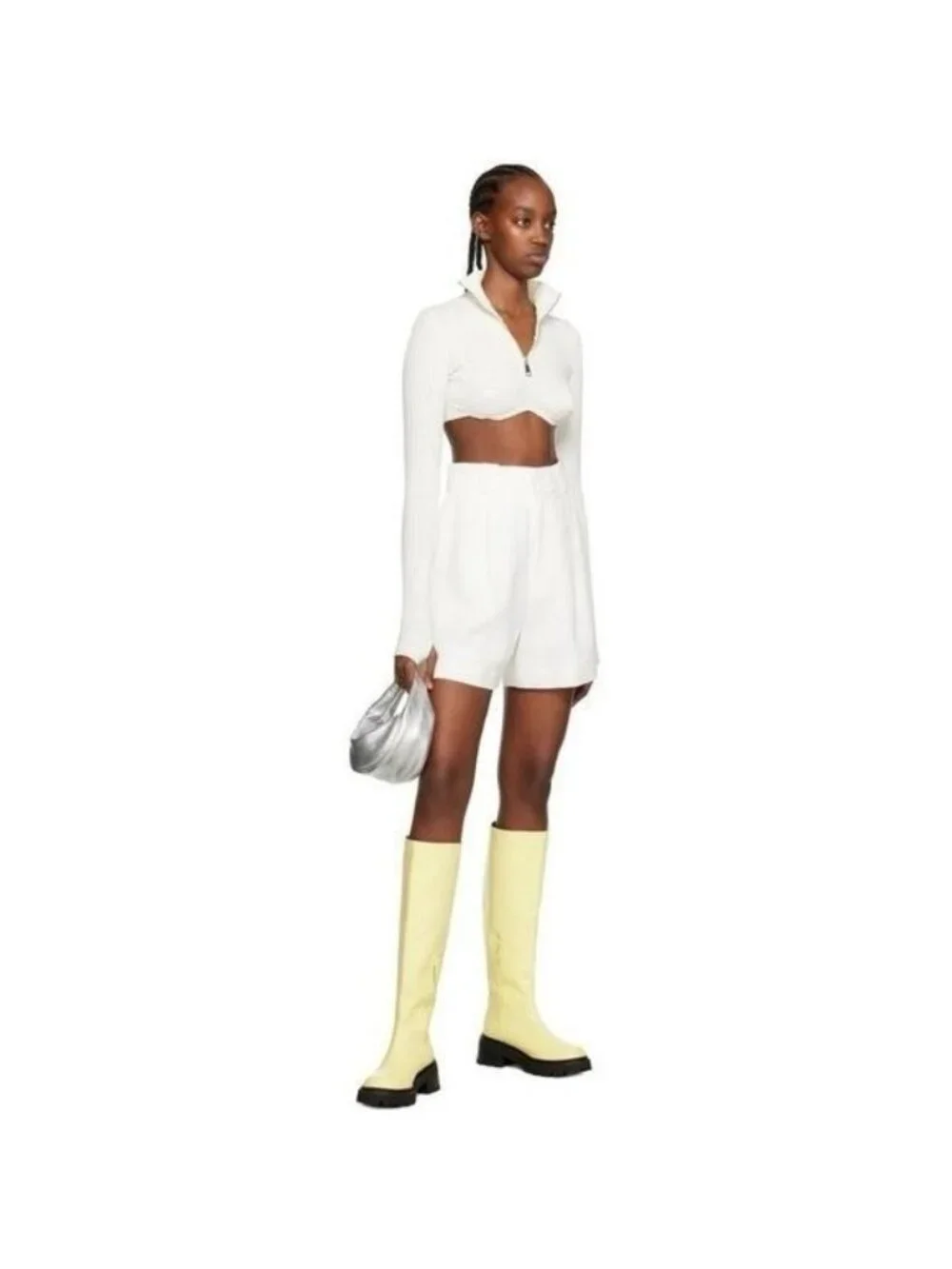 By FAR Russel Lamb Leather Knee High Boot 38 Ivory 8 Chunky Lug Platform NWT